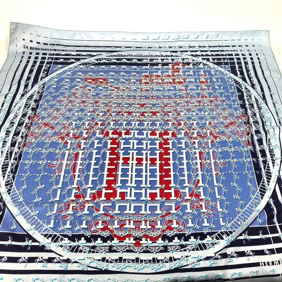 HERMES Authentic Blue Silk Scarf